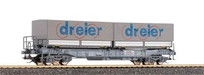 4 axle Flat car "HUPAC" with 2 interchangeable flat beds "DREIER"<br /><a href='images/pictures/Tillig/15565.jpg' target='_blank'>Full size image</a>